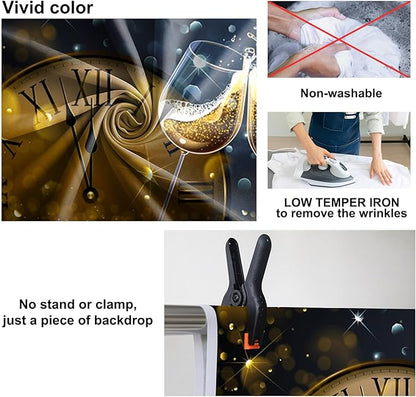 Baocicco 6x4ft Happy New Year Backdrop Countdown Party Shining Champagne Wine Glasses Bokeh Halos Backdrop Vinyl Photography Background New Year Eve Christmas Eve Party Winter Holiday Festival