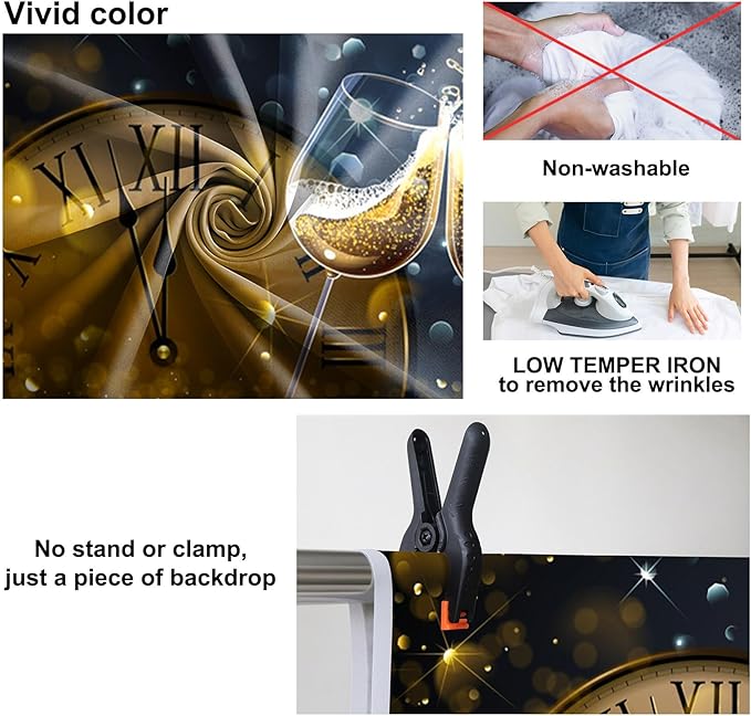 Baocicco 5x3ft Happy New Year Backdrop Countdown Party Shining Champagne Wine Glasses Bokeh Halos Backdrop Vinyl Photography Background New Year Eve Christmas Eve Party Winter Holiday Festival