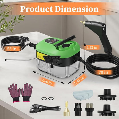 Steam Cleaner, Handheld Steam Cleaner for Home Car Furniture Bathroom, 2500W High Pressure Steam Cleaner, 1.2L Water Capacity, 6 Adjustable Speeds, 4 Brush Heads, Steamer for Cleaning (Green)