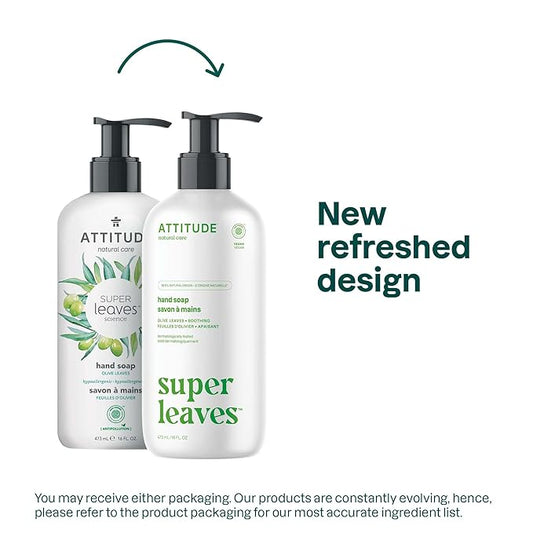 ATTITUDE Liquid Hand Soap, EWG Verified, Plant and Mineral-Based, Vegan Personal Care Products, Olive Leaves, 16 Fl Oz