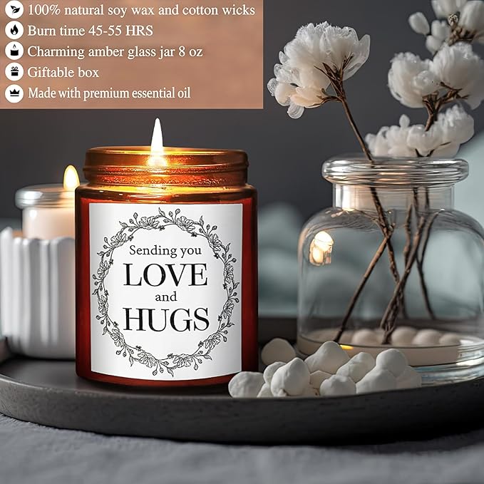 Sending You Love & Hugs Gift Candles - Relaxing Candles for Women Stress Relief - Gift for Her, Best Friend, Bestie, Sister, Wife, Daughter, Mom - Jasmine Natural Soy Calming Candle for Home