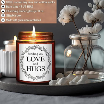Sending You Love & Hugs Gift Candles - Relaxing Candles for Women Stress Relief - Gift for Her, Best Friend, Bestie, Sister, Wife, Daughter, Mom - Jasmine Natural Soy Calming Candle for Home