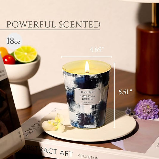 HomeLights Large jar Candle | 1-Wick Long-Lasting Scented Candles, 6.7oz Natural Soy Wax Candle for Home Scented, Scandinavian Minimalist Design Gifts for Women & Men, Coastal Breeze
