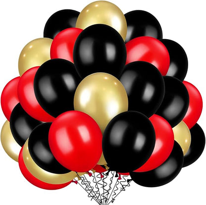 TecUnite 100 Pcs Red Black Gold Latex Balloons 13 Inch Colorful Round Balloons for Wedding Birthday Festival Racing Car Poker Card Party Decoration