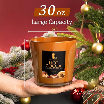 Large Candle Hot Cocoa Scented, 4 Wick Natural Soy Candles for Home Scented, 30oz Big Holiday Candle Long Lasting, Home Kitchen Scent Candles Valentine's Day Gifts for Women Men