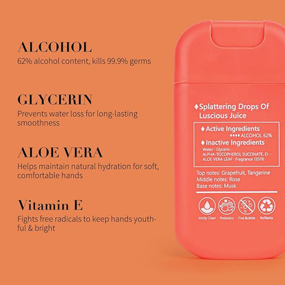 Power Mist Hand Sanitizer Spray, Scented Hydrating Hand Sanitizers Travel Size Refillable, Pocket Portable 1-Pack (Sunset over Grapefruits) 0.93Fl Oz 460-Sprays Each