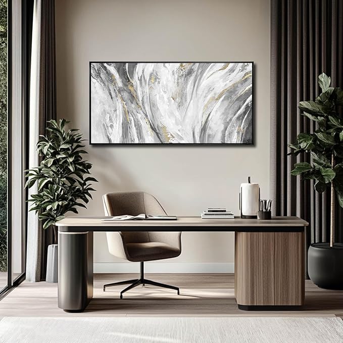 SOUGUAN Canvas Wall Art Black And White Prints Wall Art Decor Large Size Wall Pictures with Frame Artwork Abstract Painting Water Wall Decorations for Living Room Bedroom Office 20”x 40”