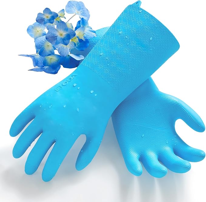 Vgo... 1 Pair Household Cleaning Gloves Infused with Rich Aromas, Long Sleeves Lined Dishwashing Gloves, Bathroom & Kitchen Cleaning, Gardening & Pet Care (Light Blue, S, TP1117)