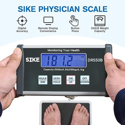 SIKE Digital Physician BMI Scale, Medical Floor Scale for Body Weight, 550 lb Limit Professional Weight Scale, Portable Easy to Read Digital Display, Heavy Duty, 12.5" x 12" Platform