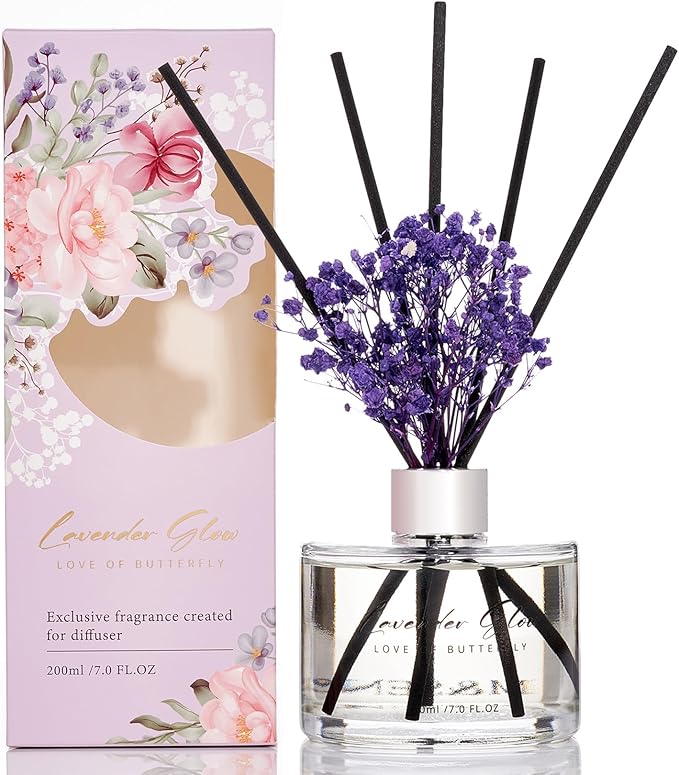 M&SENSE Reed Diffuser Set with 7 Sticks | 7.0oz Fresh Green & Eucalyptus Scent, Home Fragrance Diffuser for Bedroom Bathroom Décor, Scented Diffuser with Baby's Breath Flower Gifts for Women