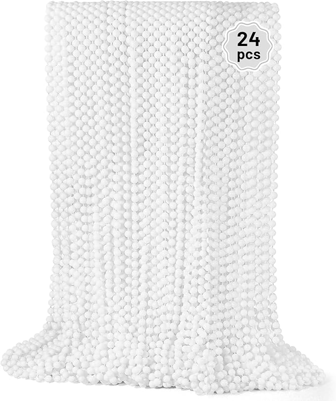 YAXINRUI 24 PCS White Mardi Gras Beads, 33" White Bead Necklaces Party Costume Necklace Round Parade Throw Beads in Bulk for Mardi Gras Christmas Festive Events, Party Favors