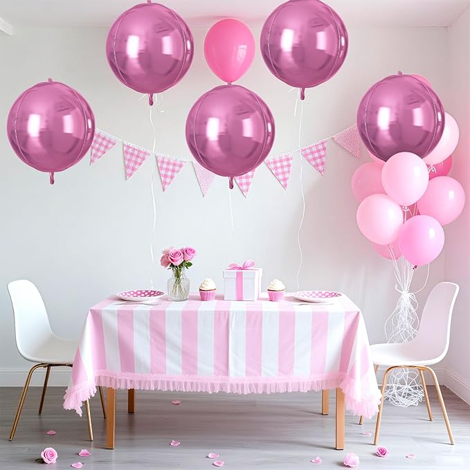 Pink Round Foil Balloons 9 pcs,Pink Giant 4D Round Balloons 22 Inch for Wedding Anniversary Valentine's Birthday Party Decorations