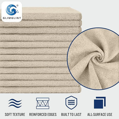 GLIMGLINT Brown Microfiber Cleaning Cloth, 12 Pack Cleaning Towels for Kitchen, Lint Free, Scratch-Free, Highly Absorbent, and Reusable Cleaning Rags for House, Window and Glass, Cars, 14"X12"