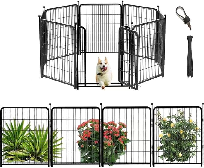 Dog Fence Outdoor 40inch 8 Panels with Door, Puppy Playpen Indoors, Metal Dog Pen Heavy Duty Pet Puppy Exercise Pen for Rv Camping Garden Yard, Wide Door Low Threshold Total 31 Ft Long