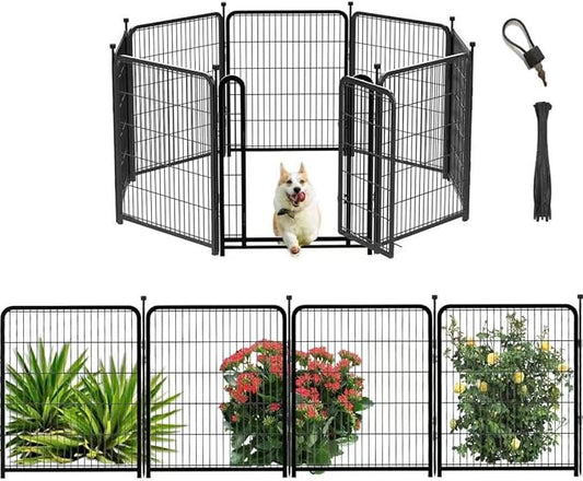 Dog Fence Outdoor 40inch 8 Panels with Door, Puppy Playpen Indoors, Metal Dog Pen Heavy Duty Pet Puppy Exercise Pen for Rv Camping Garden Yard, Wide Door Low Threshold Total 31 Ft Long
