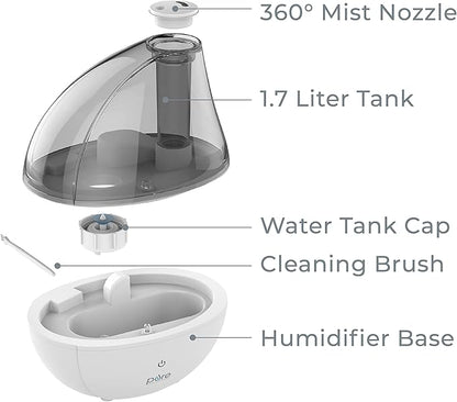 Pure Enrichment MistAire Silver Ultrasonic Cool Mist Humidifier for Bedroom, Office, Nursery & Indoor Plants - Lasts Up to 25 Hours, Whisper-Quiet Operation, Optional Night Light, & Auto Shut-Off