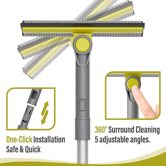 Window Squeegee for Home, 2-in-1 Window Cleaner Tool with Multiple Angles, Squeegee for Window Cleaning Kit, Window Washing Kit with Extension Pole(30-42'') - 2 Head