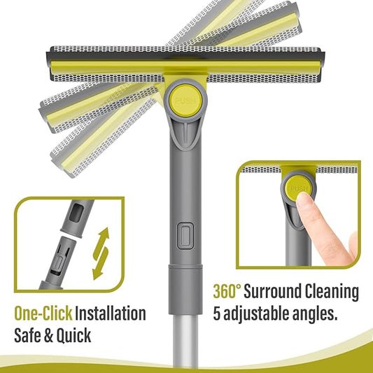 Window Squeegee for Home, 2-in-1 Window Cleaner Tool with Multiple Angles, Squeegee for Window Cleaning Kit, Window Washing Kit with Extension Pole(30-42'') - 2 Head