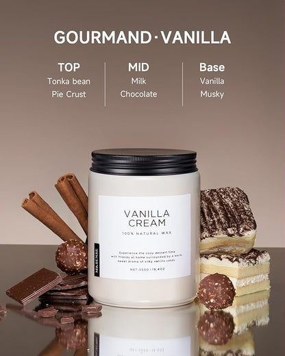 M&SENSE Vanilla Soy Candles, Large 2 Wick Jar Candle 19.4oz, 110 Hours Burning Time, 100% Natural Organic Soy Wax, Relaxing Aromatherapy Scented Candle, Housewarming Gift for Women and Men