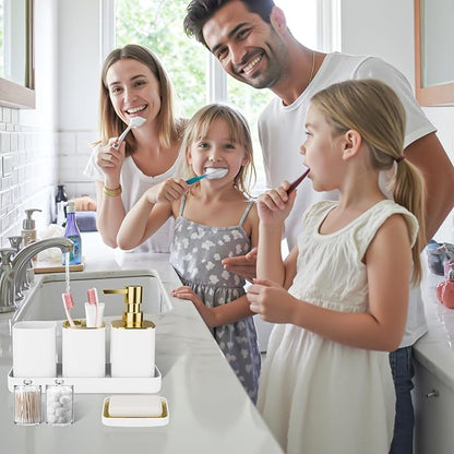 25PCS Bathroom Accessory Set, White Bathroom Set with Large-Capacity 4 Gallon Trash Can,Bathroom Rugs Set, Waterproof Shower Curtain, Toilet Brush, Toothbrush Holder & Soap Dispenser