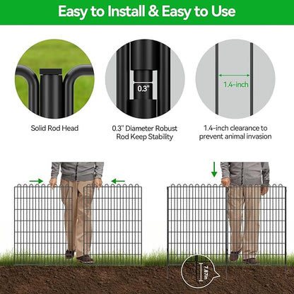Decorative Garden Fence 10 Panels 23.6 ft(L) X 40 in(H) Animal Barrier for Yard, Patio, Garden Borders, No-Dig Outdoor Fencing with Rustproof Metal Panels, Temporary Ground Stakes for Dogs, Rabbit
