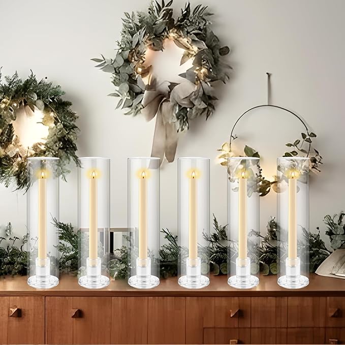 6pcs Hurricane Glass Candle Holders for Candlesticks,Large Glass Hurricane Candle Holder Bulk,Taper Hurricane Candle Holder with Cover and Heavy Base for Wedding Party Christmas