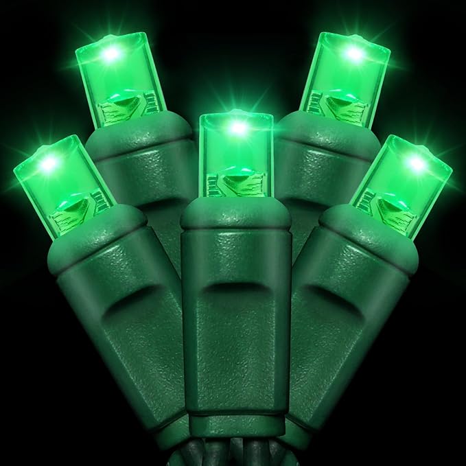 25ft 50 Counts Green LED Christmas Lights - Commercial Grade Outdoor Waterproof, Wide Angle Green Wire, Xmas Tree Lights, IP65, UL