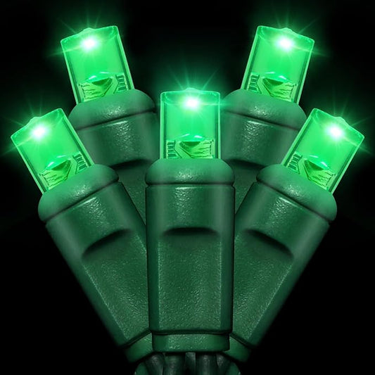 25ft 50 Counts Green LED Christmas Lights - Commercial Grade Outdoor Waterproof, Wide Angle Green Wire, Xmas Tree Lights, IP65, UL
