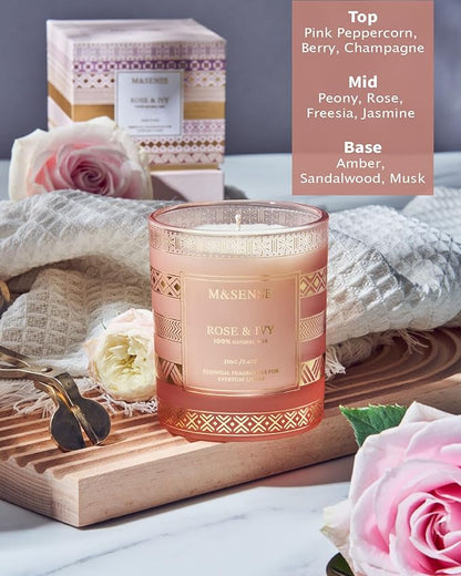 M&SENSE Rose Ivy Soy Candle, Natural 7.4oz 45 Hours Slow Burning, Luxury Aromatherapy Candle for Stress Relief Home Decor, Winter Housewarming New Year Gifts for Her