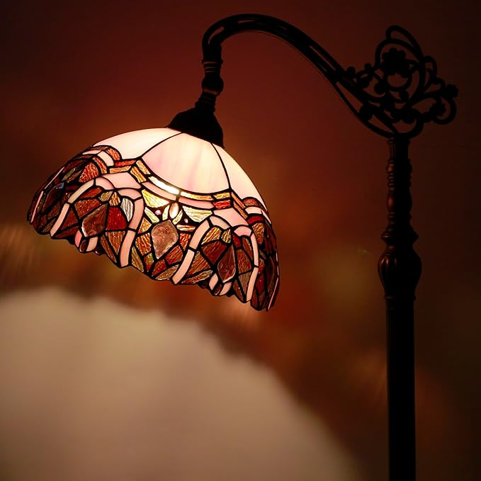 Tiffany Floor Lamp Stained Glass Lamp 18.88X12X67 Inch Angle Adjustable Arched Gooseneck Antique Reading Light (Pink Jewelry)