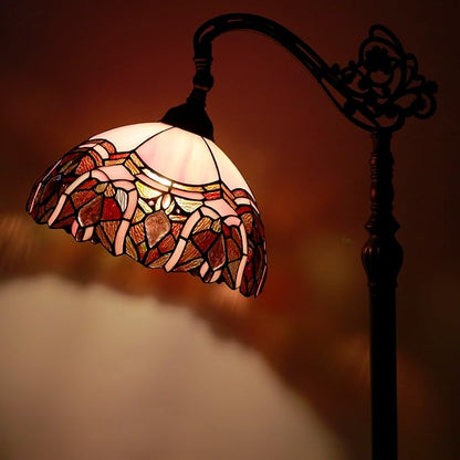 Tiffany Floor Lamp Stained Glass Lamp 18.88X12X67 Inch Angle Adjustable Arched Gooseneck Antique Reading Light (Pink Jewelry)