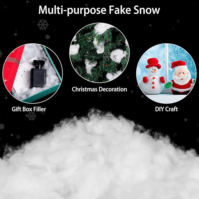ANVAVO 36 Ounces Christmas Fake Snow Decor Indoor Outdoor Soft Fluffy Cotton Snow Artificial Snow for Christmas Village Crafts Christmas Tree, Nativity and Winter Display Decorations, 3 Bags