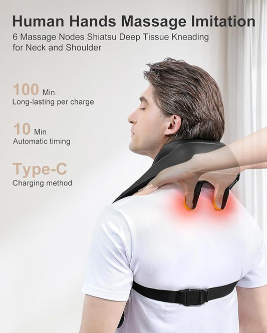 Medcursor Neck Massager, Cordless 4D 6 Massage Nodes Deep Tissue Kneading Massage for Pain Relief, Massager for Neck Back Shoulder, Office, Home & Car