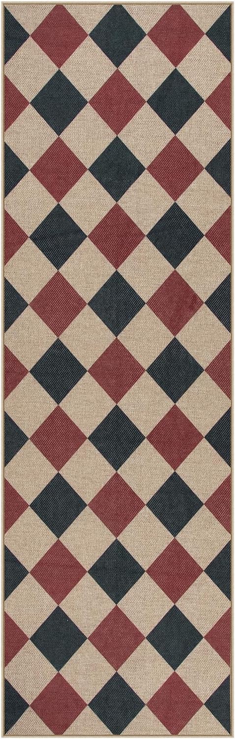 Lahome Christmas Runner Rug, 2x8 Christmas Kitchen Decor Checkered Non Slip Entryway Runner Rug, Checkerboard Red and Black Indoor Outdoor Xmas Decorations for Hallway 8ft Entry Bathroom
