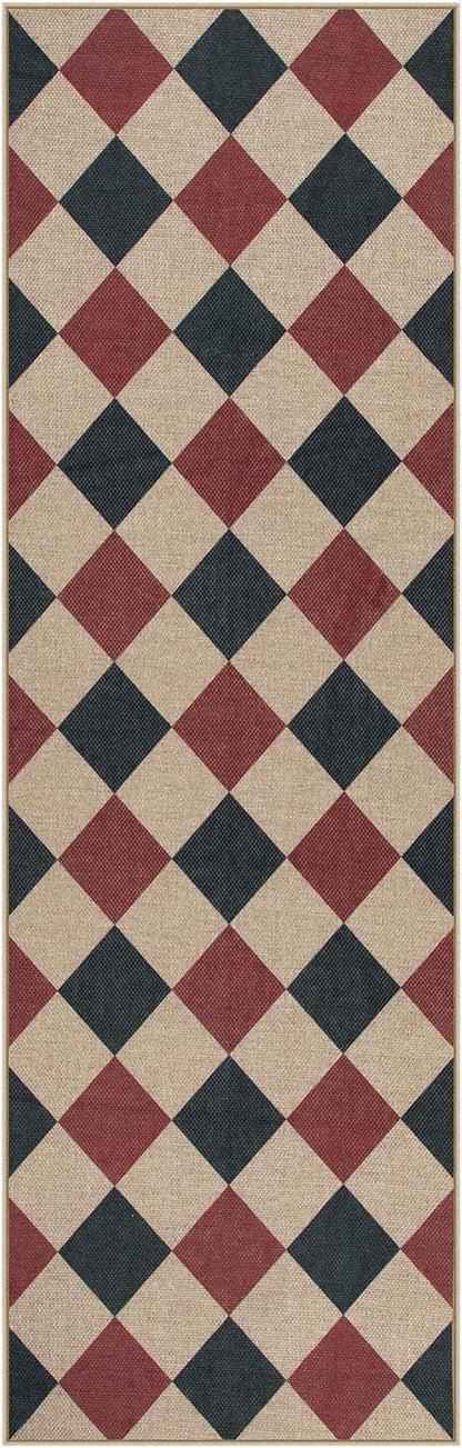 Lahome Christmas Runner Rug, 2x8 Christmas Kitchen Decor Checkered Non Slip Entryway Runner Rug, Checkerboard Red and Black Indoor Outdoor Xmas Decorations for Hallway 8ft Entry Bathroom