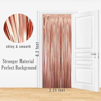 GOER 3.2 ft x 8.2 ft Metallic Tinsel Foil Fringe Curtains Party Photo Backdrop Party Streamers for Birthday,Graduation,New Year Eve Decorations Wedding Decor (1 Pack,Matte Rose Gold,Thick Material)