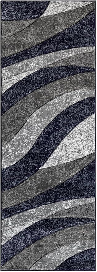 Ultra Soft Area Rug - Modern Abstract Design for Living Room & Bedroom - Foldable, Stain Resistant, Easy to Clean - (8x11, Blue)
