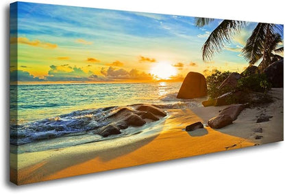 XXMWallArt FC1375 Canvas Wall Art Tropical Beach At Sunset Seascape Picture Paintings Artwork Prints Framed Ready to Hang for Home Office Bedroom Living Room Bathroom Kitchen Wall Decor