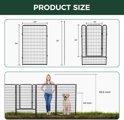 FXW Garden Fence Outdoor for The Yard – 50in(H) x 41.7ft(L) Heavy Duty Metal Animal Barrier for Dog and Rabbit, Decorative Dog Fence, 16 Panels, Black