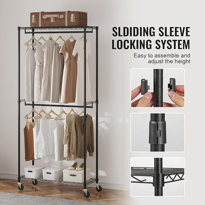 VEVOR Clothing Garment Rack, Heavy Duty Closet Wardrobe, Adjustable Tiers Clothes Racks with Steel Frame, for Bedroom, Clothing Store, Hallway