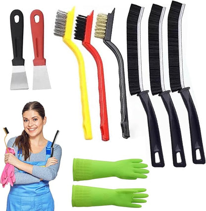 Kitchen Crevice Cleaning Brush Set,Multi Purpose Hard Bristle Brushes,Scraper,Rubber Gloves for Deep Cleaning Gap,Car,Sink,Corners,Tight Spaces,Bottle,Cup,Blender,Range Hood,Stove,Window Track
