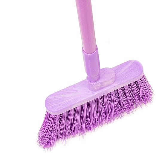 SPARTA 41083EC68 Plastic Color Coded Broom, Unflagged Bristles, Long Broom With Angled Head For Small Debris Cleaning, 56 Inches, Purple