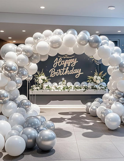 Metallic Silver Balloons 100 Pack, 12 Inch Chrome Latex Helium Garland for Elegant Birthday Wedding Baby Shower Arch Party Decorations