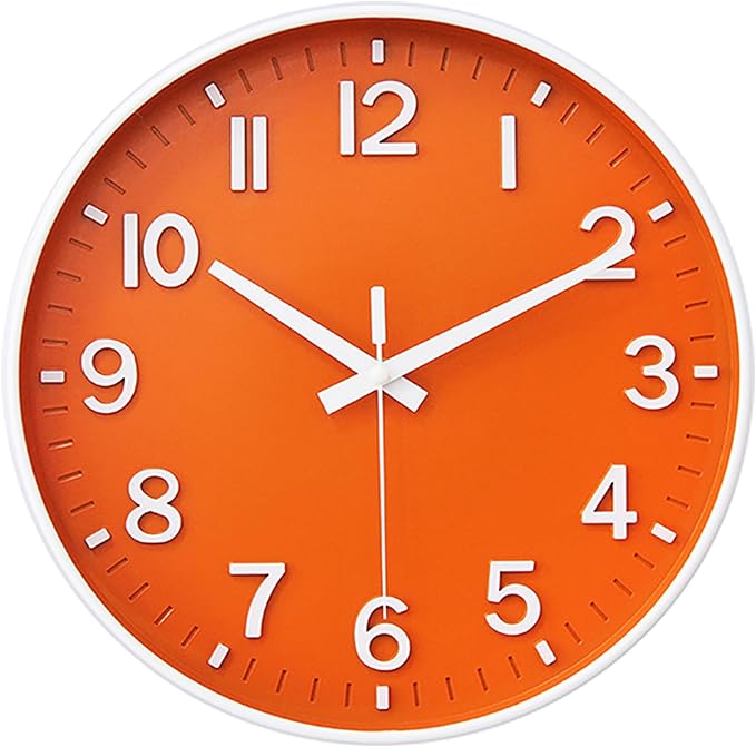 HZDHCLH Wall Clocks Battery Operated,Wall Clock Orange,10 inch Wall Clock Silent Non Ticking Modern 3D Numbers for Kitchen Bedroom Living Room Office Classroom Decor