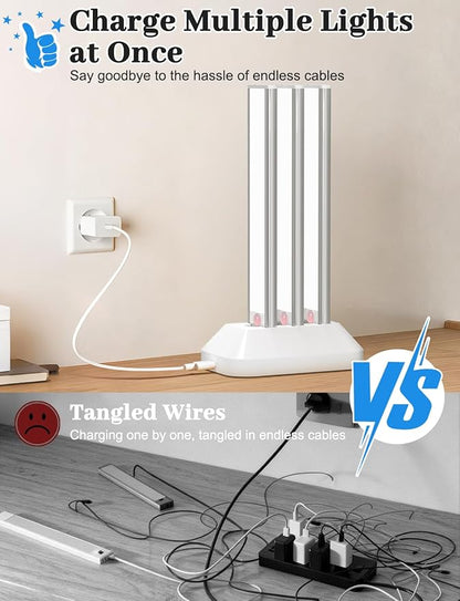 14in Under Cabinet Lighting with Charging Station, 3200mAh Rechargeable Motion Sensor Light Indoor, 3 Color Tempers Dimmable Closet Lights Wireless, Magnetic Under Cabinet Lights for Kitchen, 3-Pack