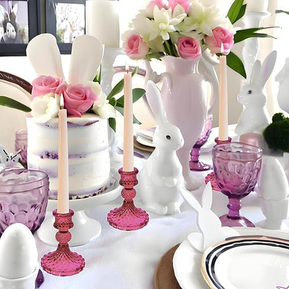 Glass Candlestick Holder,Striped Taper Candle Holders,Set of 6 Candle Stand for Table Centerpieces, Home Decor,Weddings,Festival and Parties (GCH002-Purple Dimond)
