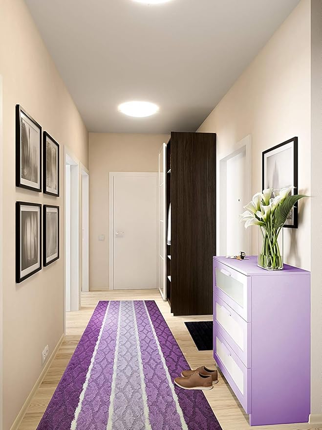 Custom Cut Hallway Runner Rug, Slip Resistant, 31 Inch Wide X Your Choice of Length, Damask Lilac, 31 Inch X 7 feet