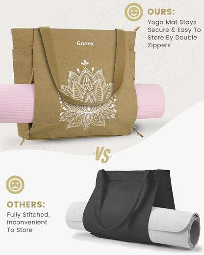 Gonex Yoga Mat Bag, Large Tote Bag with Multi Pockets for Women Men, Canvas Mat Carrier, Full Zipper Easy Access for Pilates Gym Travel