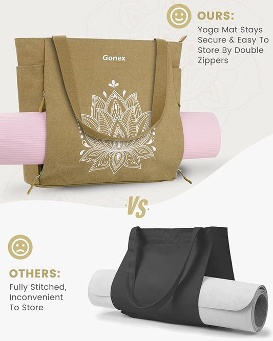 Gonex Yoga Mat Bag, Large Tote Bag with Multi Pockets for Women Men, Canvas Mat Carrier, Full Zipper Easy Access for Pilates Gym Travel