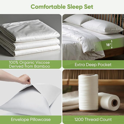 TWK Luxury Sheet Set, Genuine 100% Organic Viscose Derived from Bamboo, Cooling & Breathable, Silky Soft, Bedding Sheets & Pillowcases (White, California King)